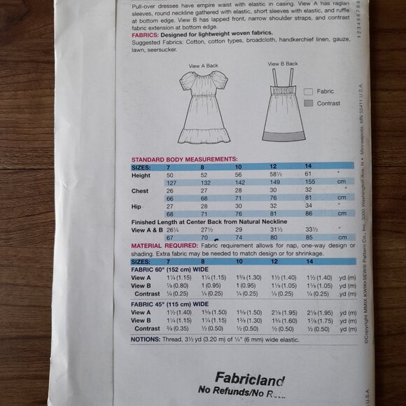 Girls Dress Sewing Pattern Empire Waist Size 7-14 Kwik Sew 3674 UNCUT - Picture 5 of 8